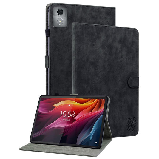 For Lenovo Tab K11 Plus Cases Anti-Slip Tiger Imprint PU Leather Tablet Cover - Black