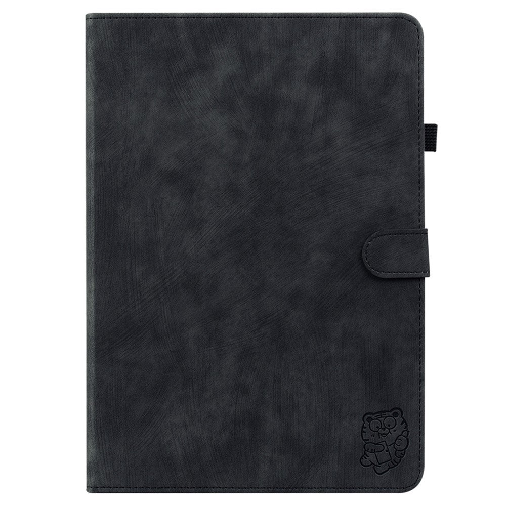 For Lenovo Tab K11 Plus Cases Anti-Slip Tiger Imprint PU Leather Tablet Cover - Black
