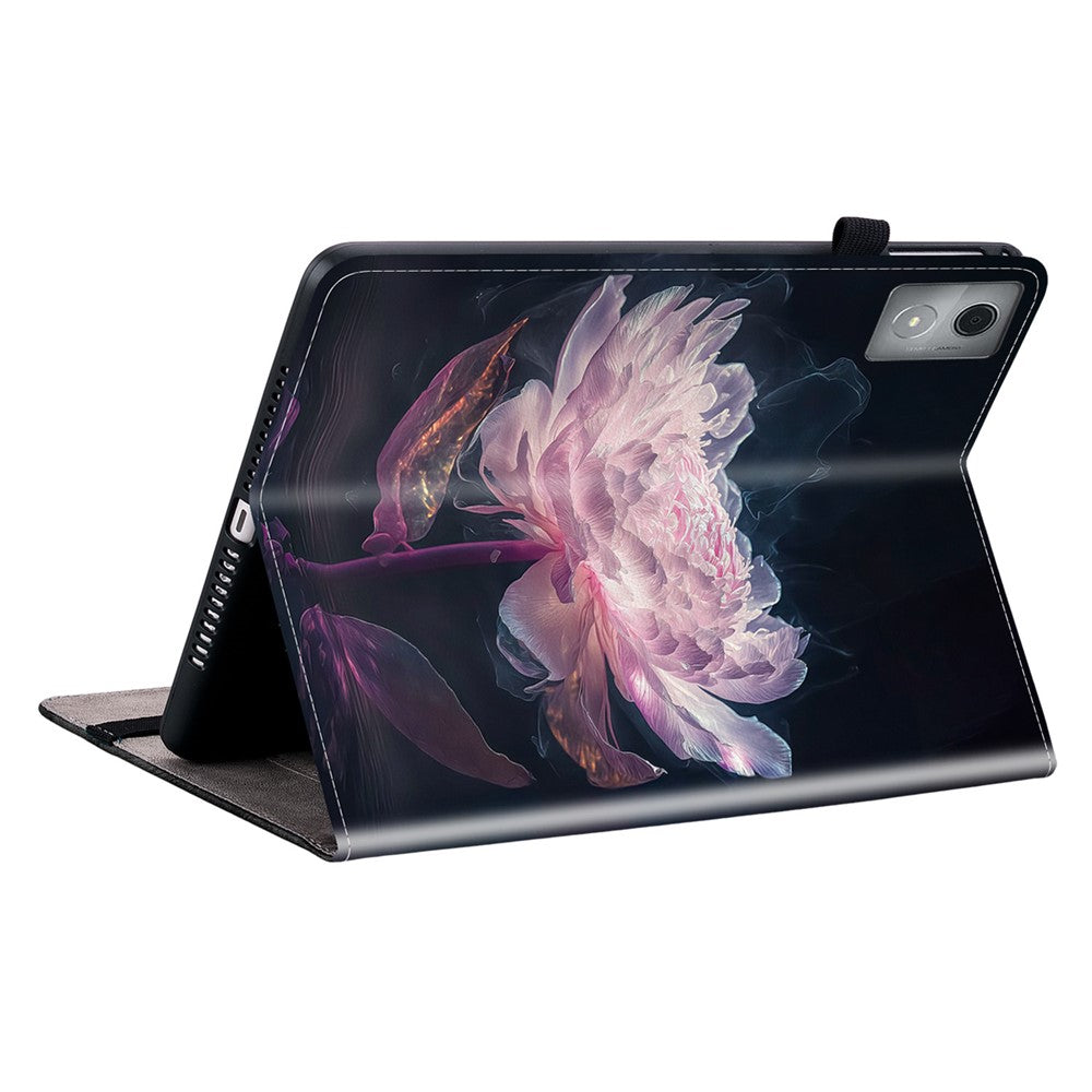 For Lenovo Tab K11 Plus Stand Case Pattern Print Card Slots PU Leather Tablet Cover - Purple Peony