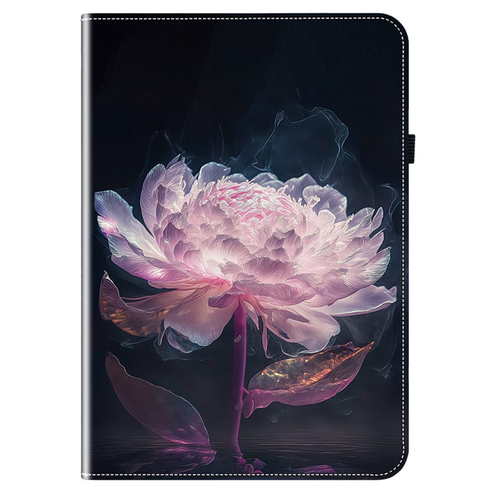 For Lenovo Tab K11 Plus Stand Case Pattern Print Card Slots PU Leather Tablet Cover - Purple Peony