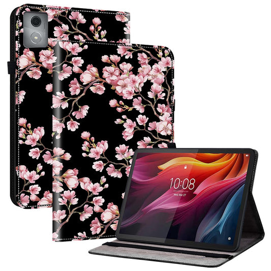For Lenovo Tab K11 Plus Stand Case Pattern Print Card Slots PU Leather Tablet Cover - Plum Blossom