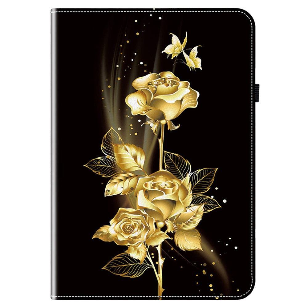 For Lenovo Tab K11 Plus Stand Case Pattern Print Card Slots PU Leather Tablet Cover - Gold Butterfly Rose