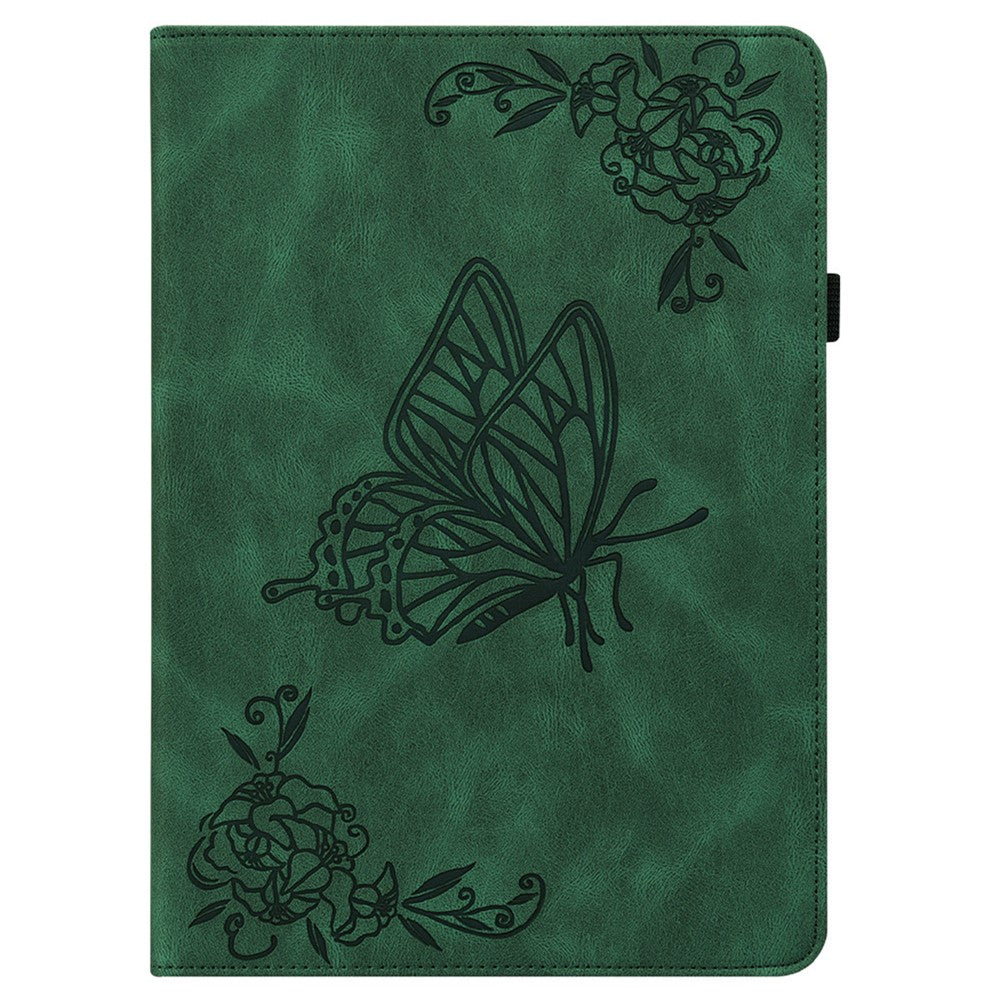 For Lenovo Tab K11 Plus Case Butterfly Flower Imprint PU Leather Tablet Cover with Card Slots - Green