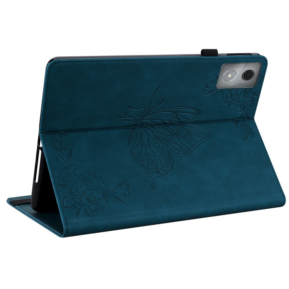 For Lenovo Tab K11 Plus Case Butterfly Flower Imprint PU Leather Tablet Cover with Card Slots - Blue