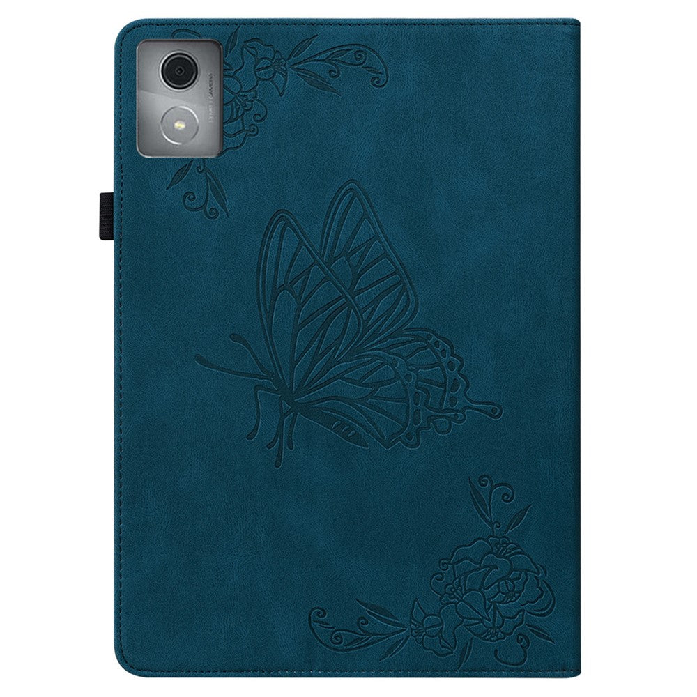 For Lenovo Tab K11 Plus Case Butterfly Flower Imprint PU Leather Tablet Cover with Card Slots - Blue