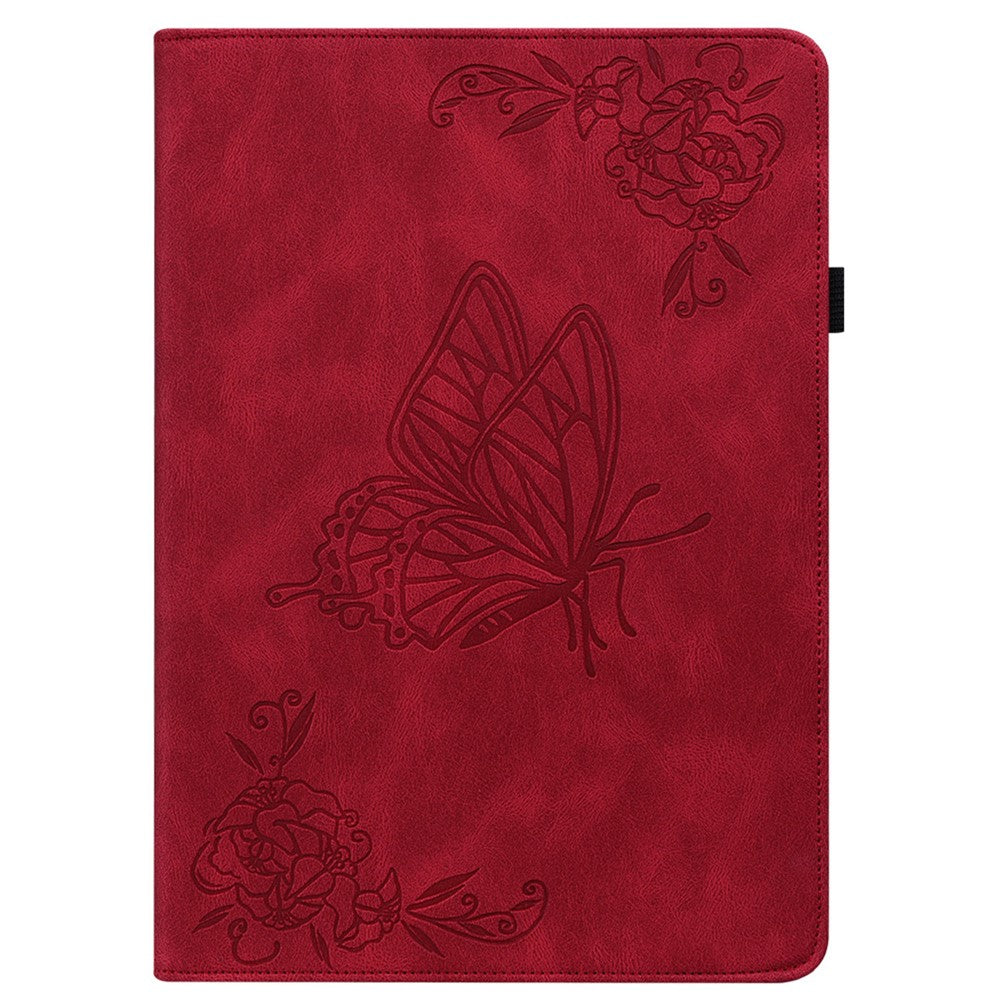 For Lenovo Tab K11 Plus Case Butterfly Flower Imprint PU Leather Tablet Cover with Card Slots - Red