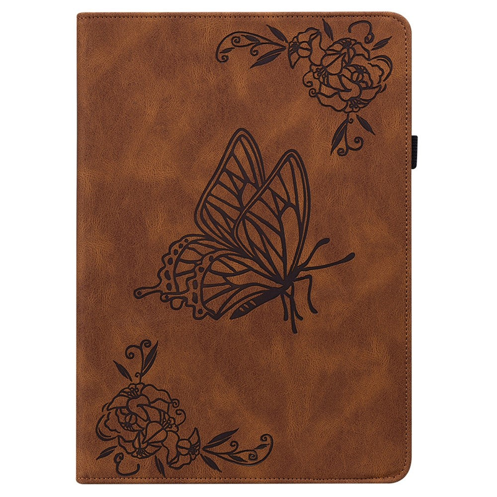 For Lenovo Tab K11 Plus Case Butterfly Flower Imprint PU Leather Tablet Cover with Card Slots - Brown