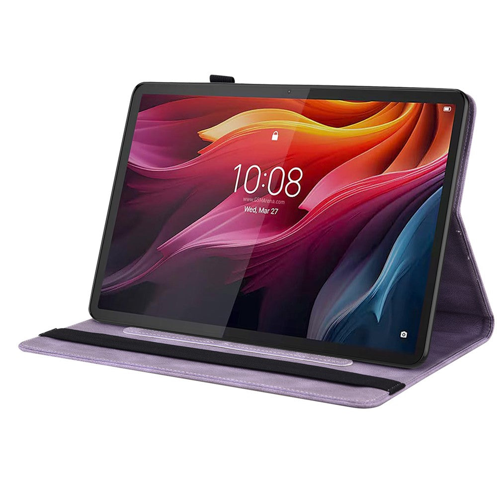For Lenovo Tab K11 Plus Case Butterfly Flower Imprint PU Leather Tablet Cover with Card Slots - Purple
