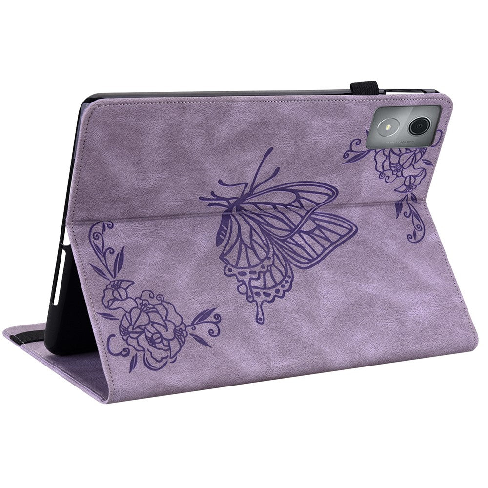 For Lenovo Tab K11 Plus Case Butterfly Flower Imprint PU Leather Tablet Cover with Card Slots - Purple