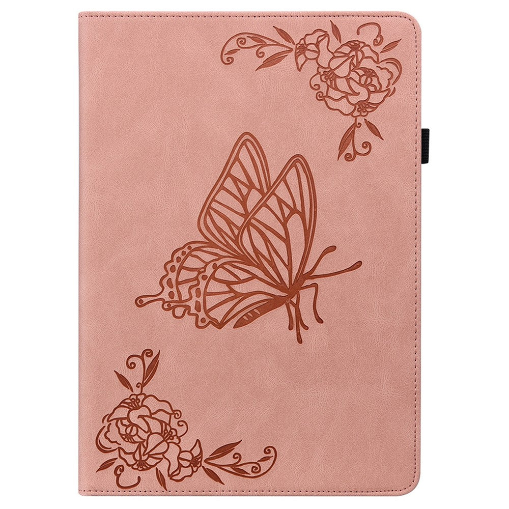 For Lenovo Tab K11 Plus Case Butterfly Flower Imprint PU Leather Tablet Cover with Card Slots - Pink