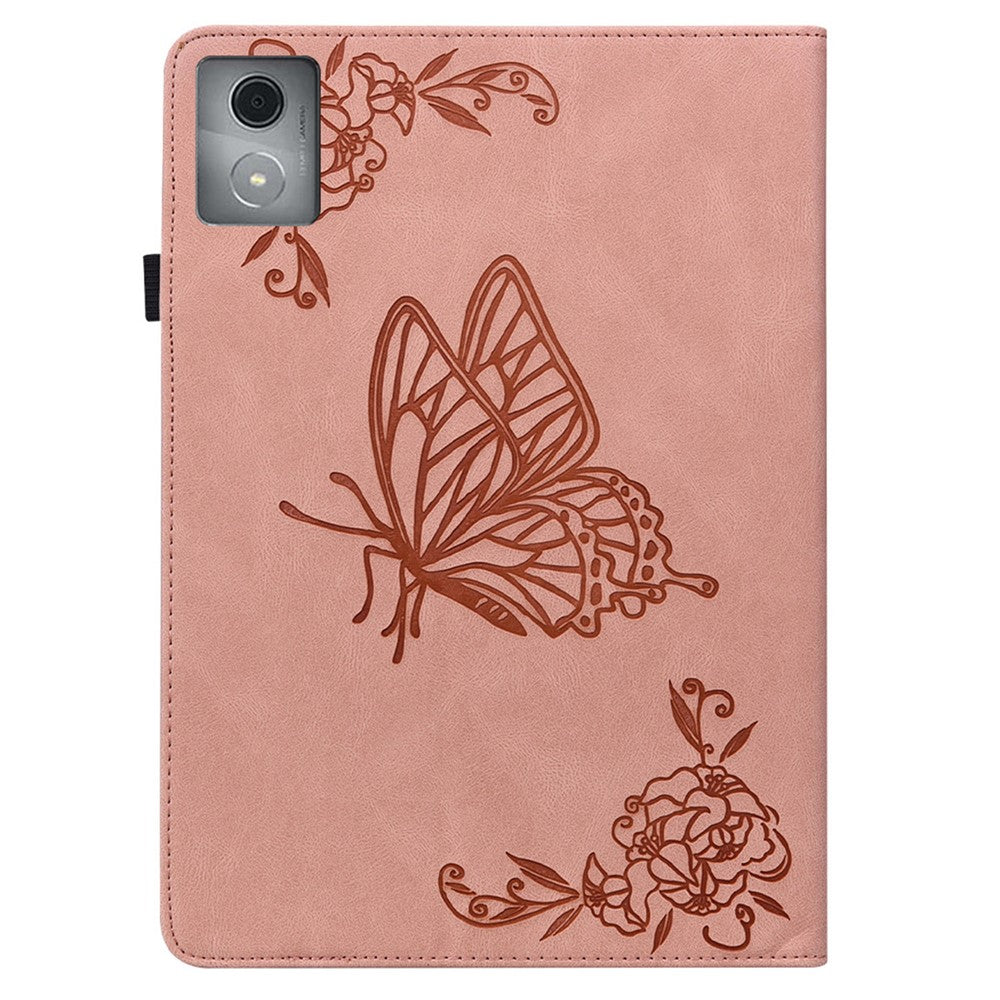 For Lenovo Tab K11 Plus Case Butterfly Flower Imprint PU Leather Tablet Cover with Card Slots - Pink