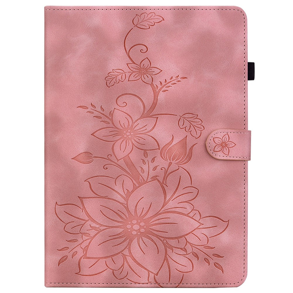 For Lenovo Tab K11 Plus Case Lily Flower Imprint Card Slots Leather Tablet Cover - Pink