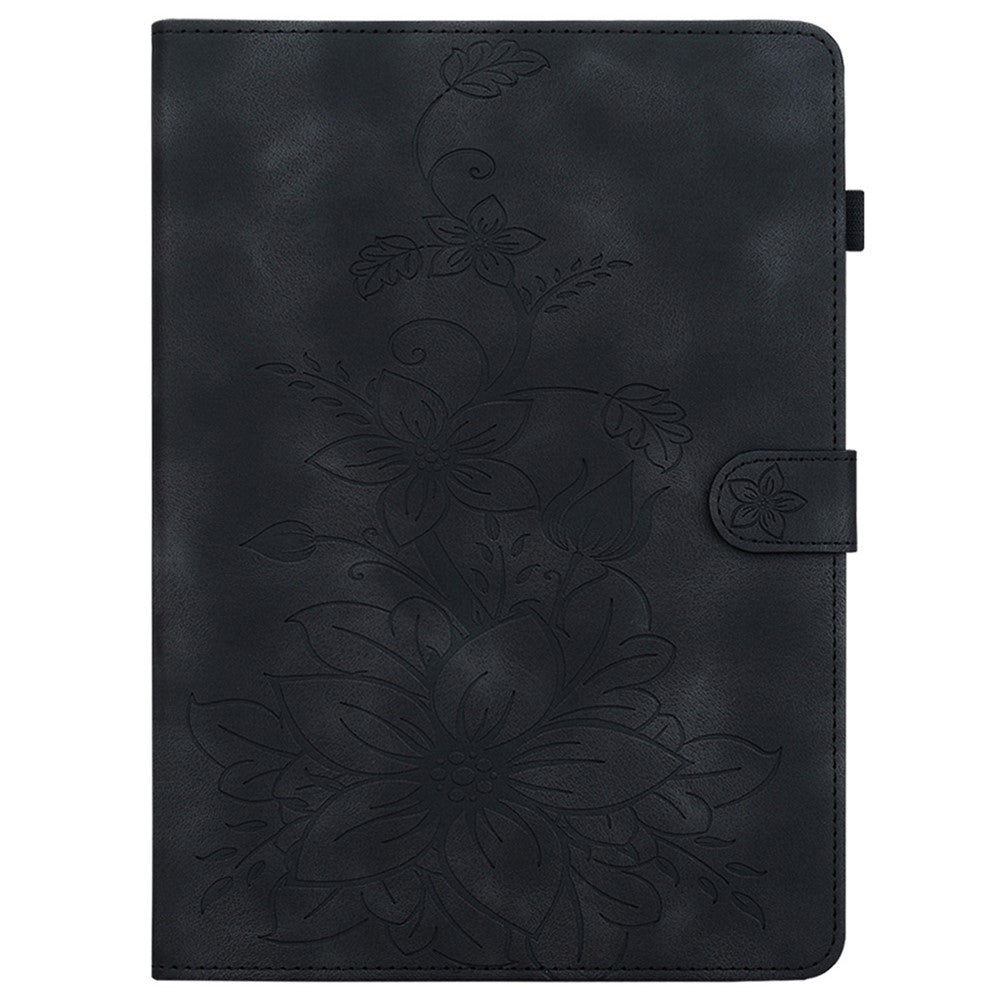 For Lenovo Tab K11 Plus Case Lily Flower Imprint Card Slots Leather Tablet Cover - Black