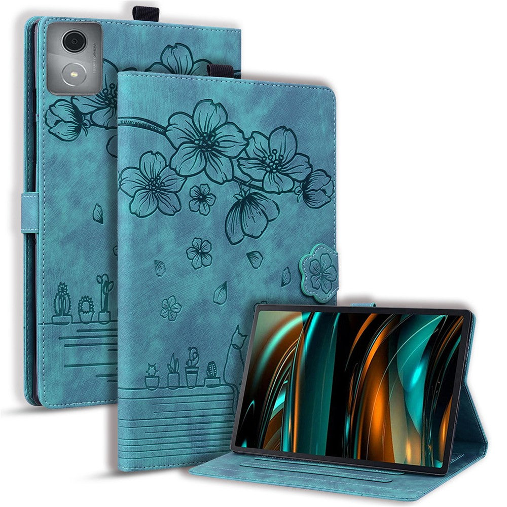 For Lenovo Tab M11 Plus / Tab K11 Plus Case Leather Stand Tablet Cover Flower Cat Card Slots - Green