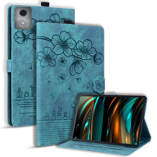 For Lenovo Tab M11 Plus / Tab K11 Plus Case Leather Stand Tablet Cover Flower Cat Card Slots - Green