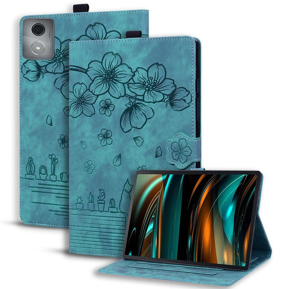 For Lenovo Tab M11 Plus / Tab K11 Plus Case Leather Stand Tablet Cover Flower Cat Card Slots - Green