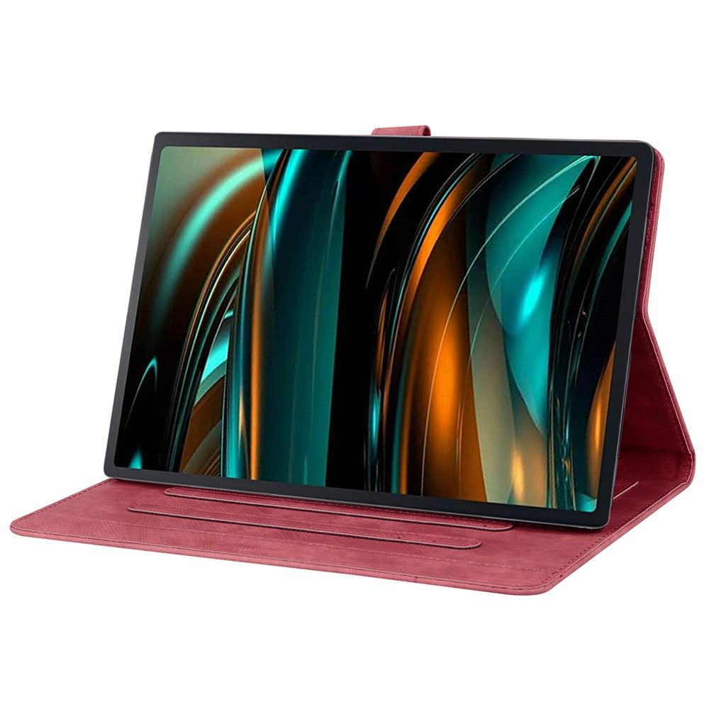 For Lenovo Tab M11 Plus / Tab K11 Plus Case Leather Stand Tablet Cover Flower Cat Card Slots - Wine Red