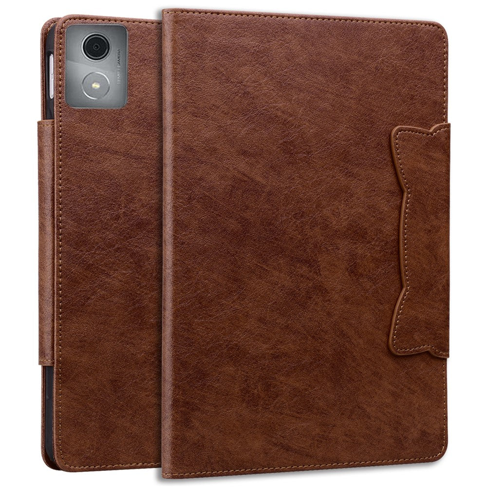 For Lenovo Tab M11 Plus / Tab K11 Plus Case Stand PU Leather Tablet Cover Cat Buckle Closure - Brown