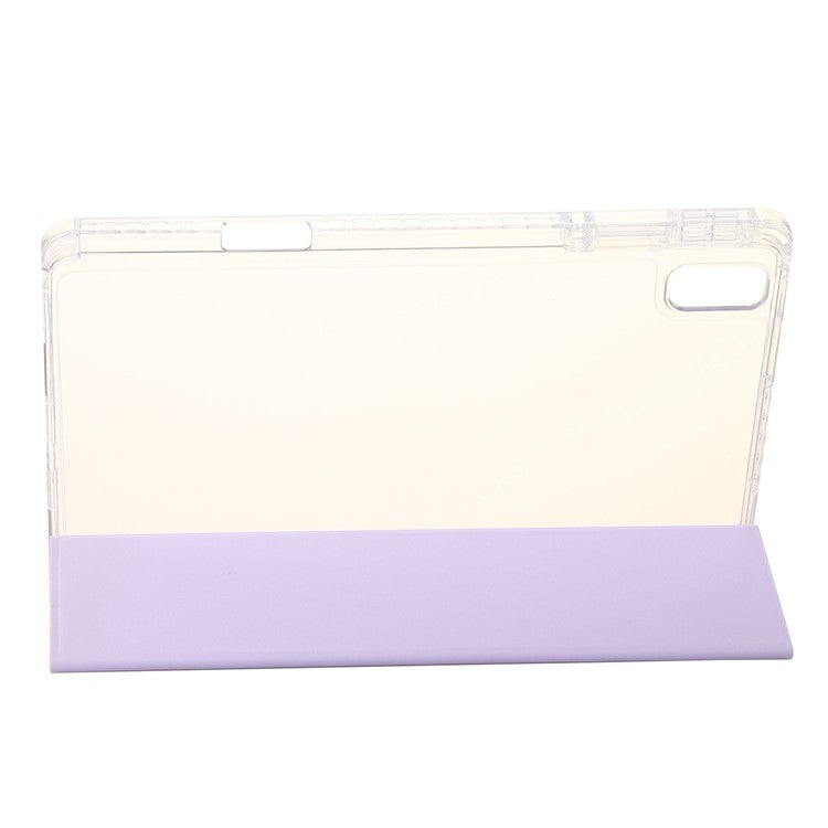 For Huawei MatePad SE 11 Case Tri-Fold Stand Leather+TPU+Acrylic Clear Back Tablet Cover - Black