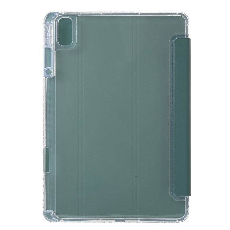 For Huawei MatePad SE 11 Case Tri-fold Stand Leather+TPU+Acrylic Clear Back Tablet Cover - Blackish Green