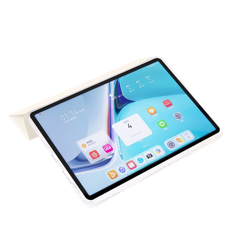 For Huawei MatePad SE 11 Case Tri-fold Stand Leather+TPU+Acrylic Clear Back Tablet Cover - White