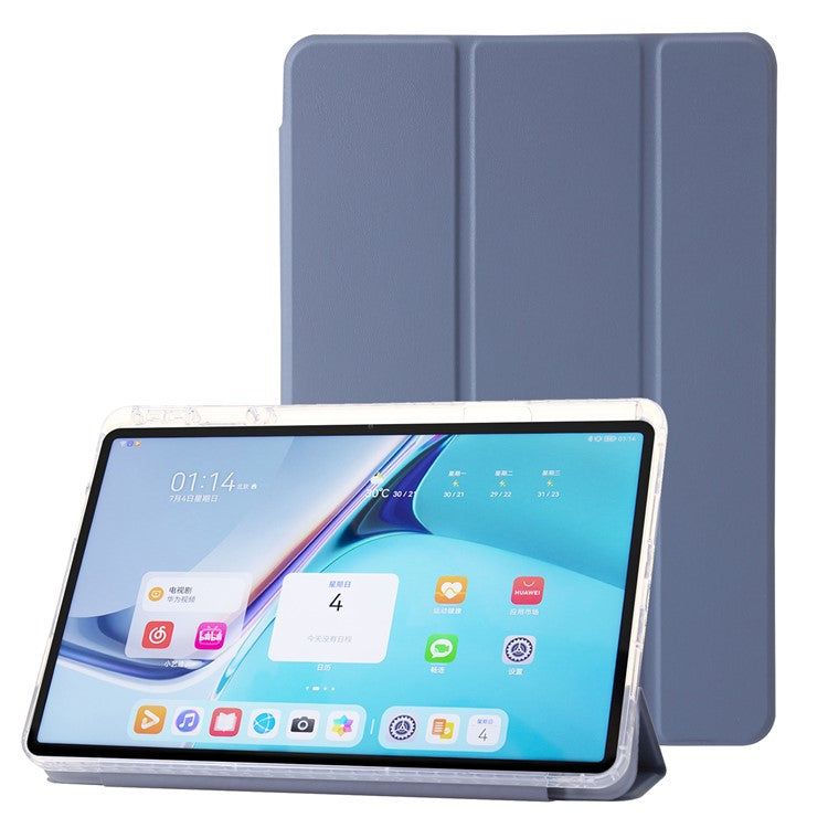 For Huawei MatePad SE 11 Case Tri-fold Stand Leather+TPU+Acrylic Clear Back Tablet Cover - Lavender Purple