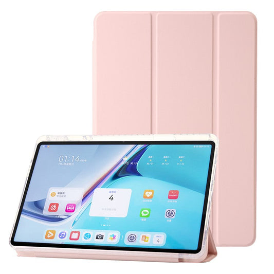 For Huawei MatePad SE 11 Case Tri-fold Stand Leather+TPU+Acrylic Clear Back Tablet Cover - Pink
