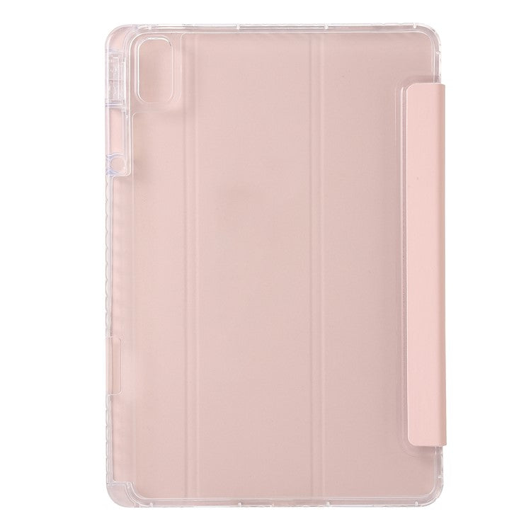 For Huawei MatePad SE 11 Case Tri-fold Stand Leather+TPU+Acrylic Clear Back Tablet Cover - Pink