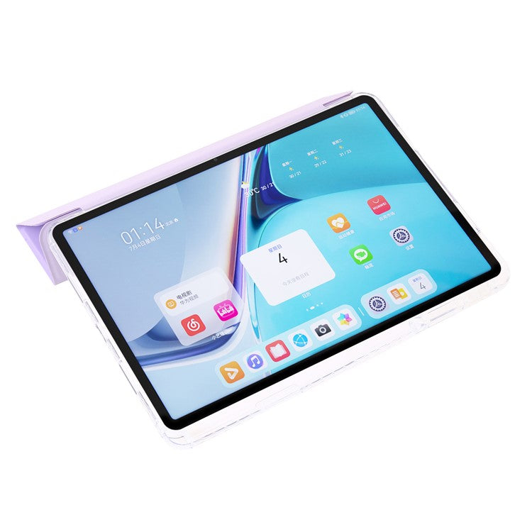 For Huawei MatePad SE 11 Case Tri-fold Stand Leather+TPU+Acrylic Clear Back Tablet Cover - Purple