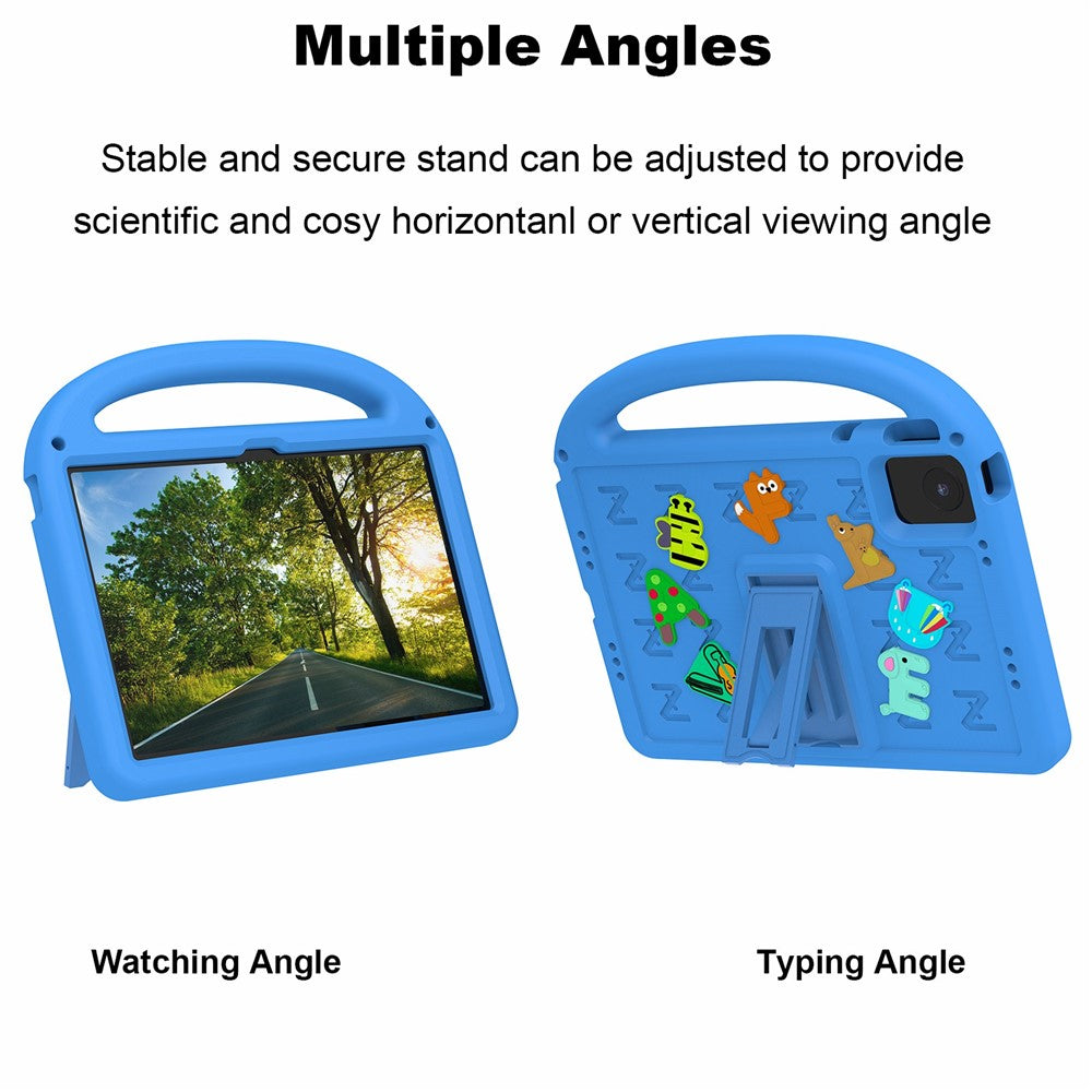 For Lenovo Tab M11 Kickstand Case Cartoon Design Anti-Drop EVA+PC Tablet Cover with Strap - Blue