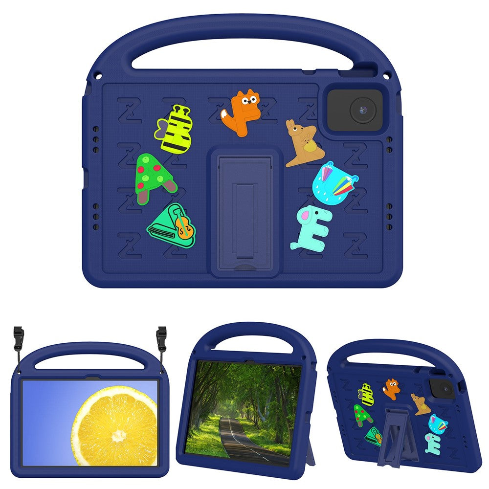 For Lenovo Tab M11 Kickstand Case Cartoon Design Anti-Drop EVA+PC Tablet Cover with Strap - Navy Blue