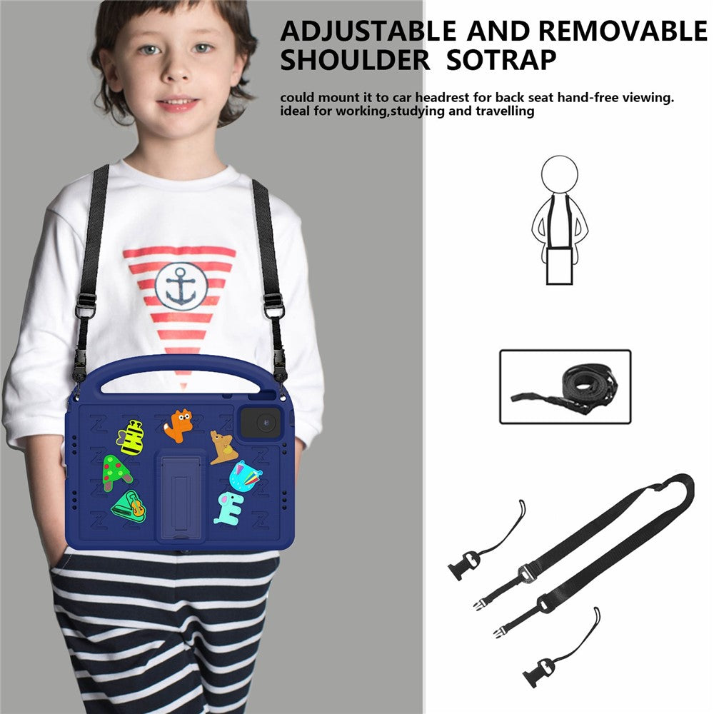 For Lenovo Tab M11 Kickstand Case Cartoon Design Anti-Drop EVA+PC Tablet Cover with Strap - Navy Blue