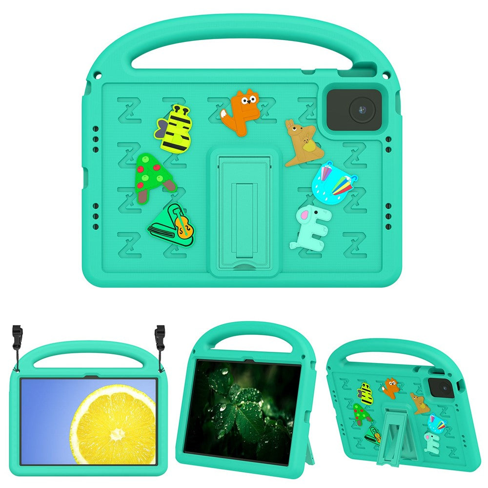 For Lenovo Tab M11 Kickstand Case Cartoon Design Anti-Drop EVA+PC Tablet Cover with Strap - Green