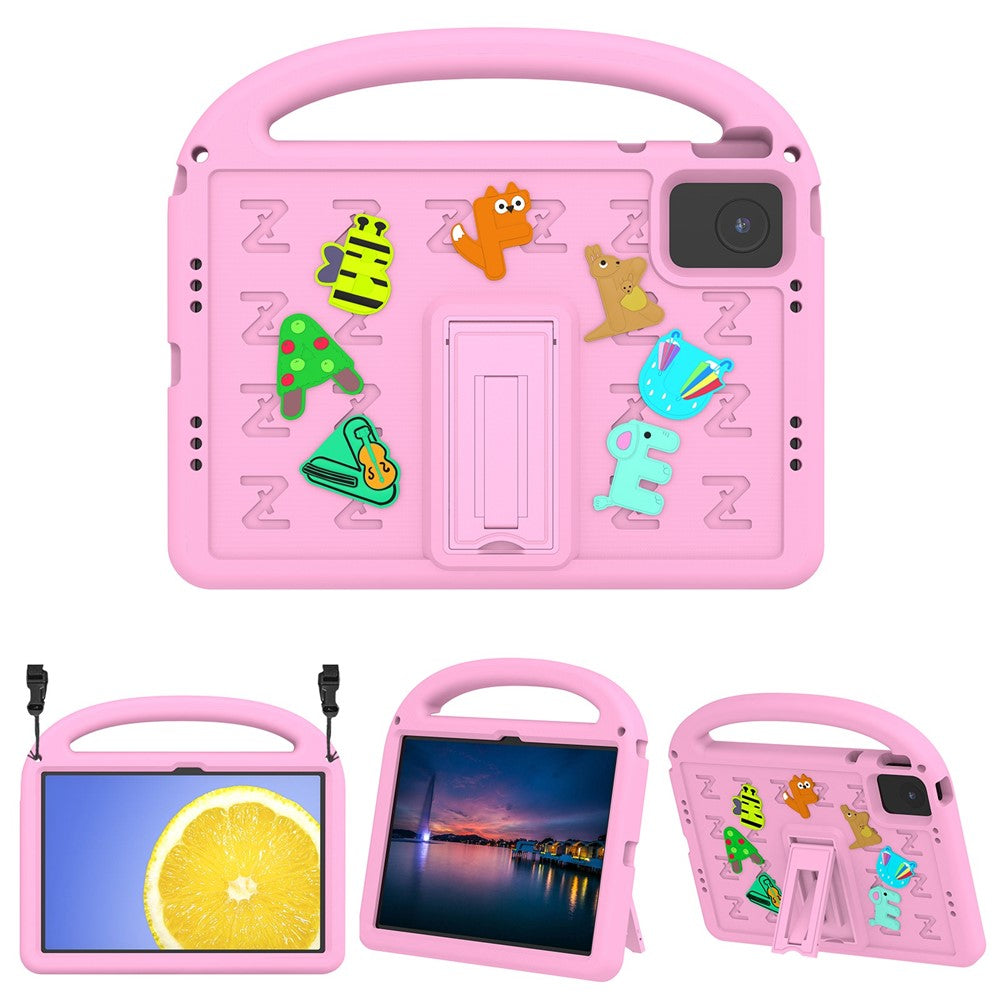 For Lenovo Tab M11 Kickstand Case Cartoon Design Anti-Drop EVA+PC Tablet Cover with Strap - Pink