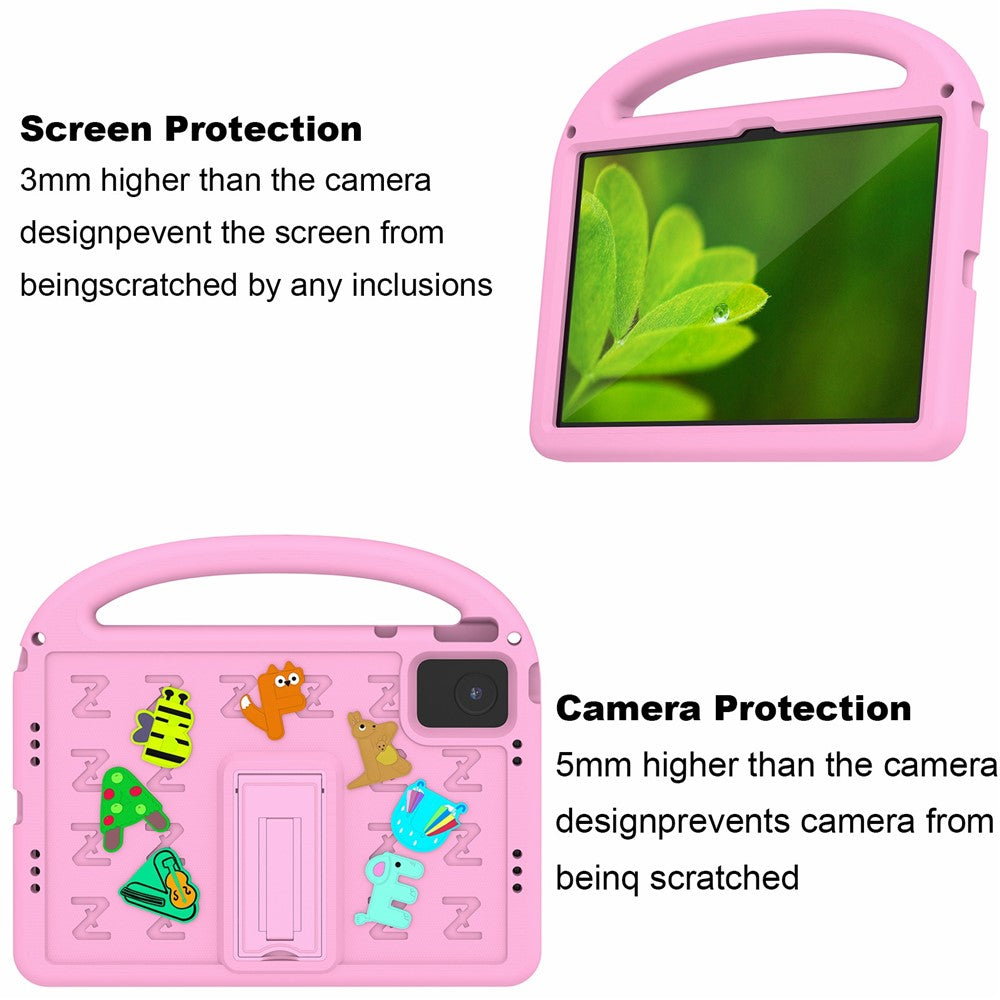 For Lenovo Tab M11 Kickstand Case Cartoon Design Anti-Drop EVA+PC Tablet Cover with Strap - Pink