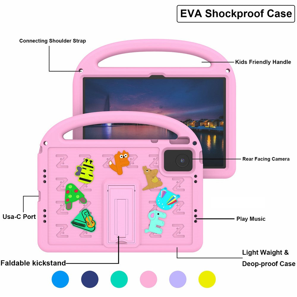 For Lenovo Tab M11 Kickstand Case Cartoon Design Anti-Drop EVA+PC Tablet Cover with Strap - Pink