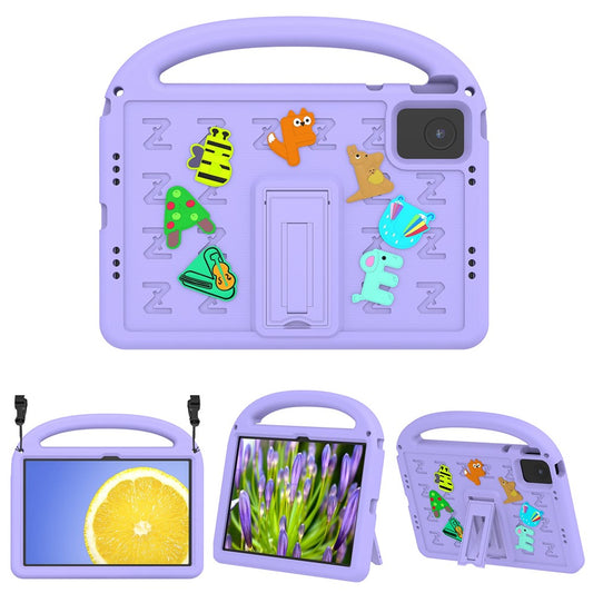 For Lenovo Tab M11 Kickstand Case Cartoon Design Anti-Drop EVA+PC Tablet Cover with Strap - Purple