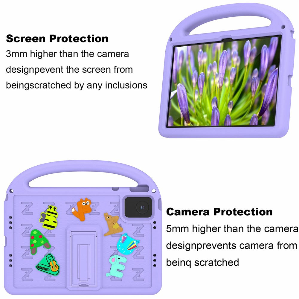 For Lenovo Tab M11 Kickstand Case Cartoon Design Anti-Drop EVA+PC Tablet Cover with Strap - Purple
