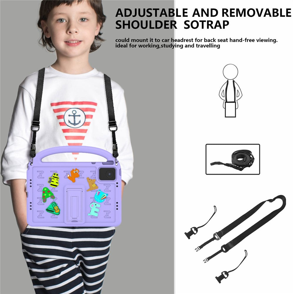 For Lenovo Tab M11 Kickstand Case Cartoon Design Anti-Drop EVA+PC Tablet Cover with Strap - Purple