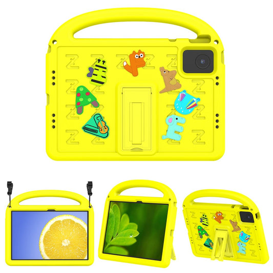 For Lenovo Tab M11 Kickstand Case Cartoon Design Anti-Drop EVA+PC Tablet Cover with Strap - Yellow