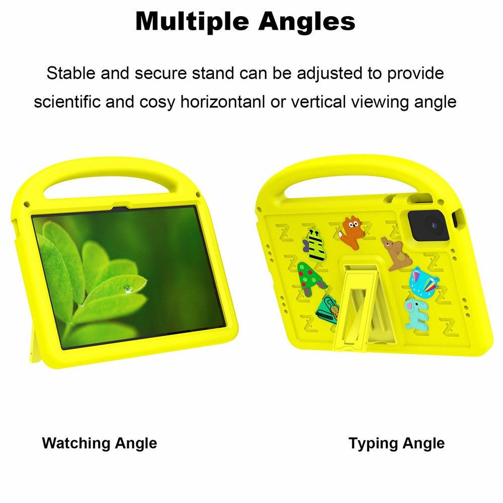 For Lenovo Tab M11 Kickstand Case Cartoon Design Anti-Drop EVA+PC Tablet Cover with Strap - Yellow