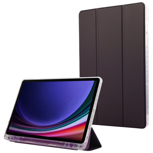 For Samsung Galaxy Tab S9 / S9 FE Case Tri-Fold Stand Smart Auto / Wake Leather Tablet Cover Carbon Fiber Texture - Purple