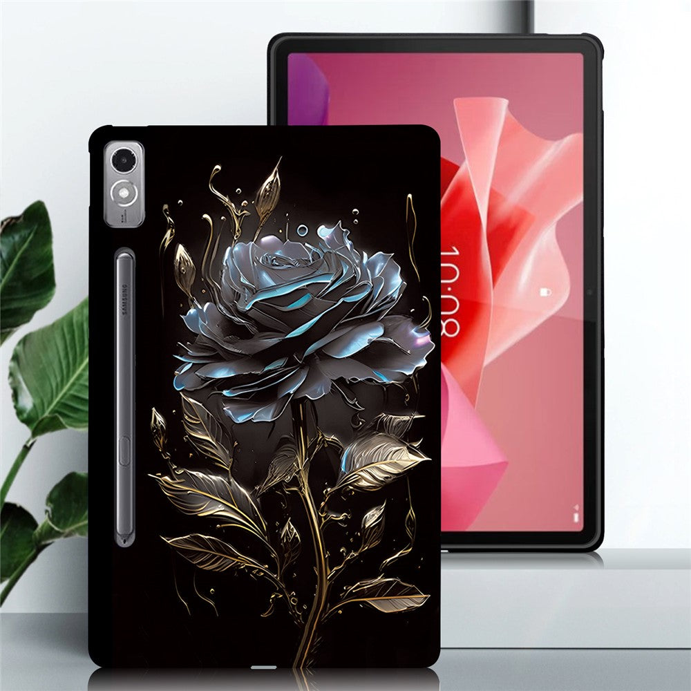 For Lenovo Tab P12 TPU Case Pattern Printing Slim Tablet Protective Cover - Grey Rose