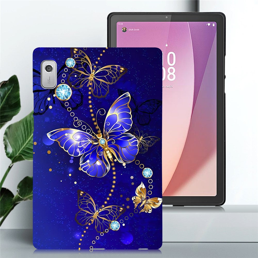 For Lenovo Tab M9 TPU Case Pattern Printing Slim Tablet Protective Cover - Blue  /  Gold Butterfly