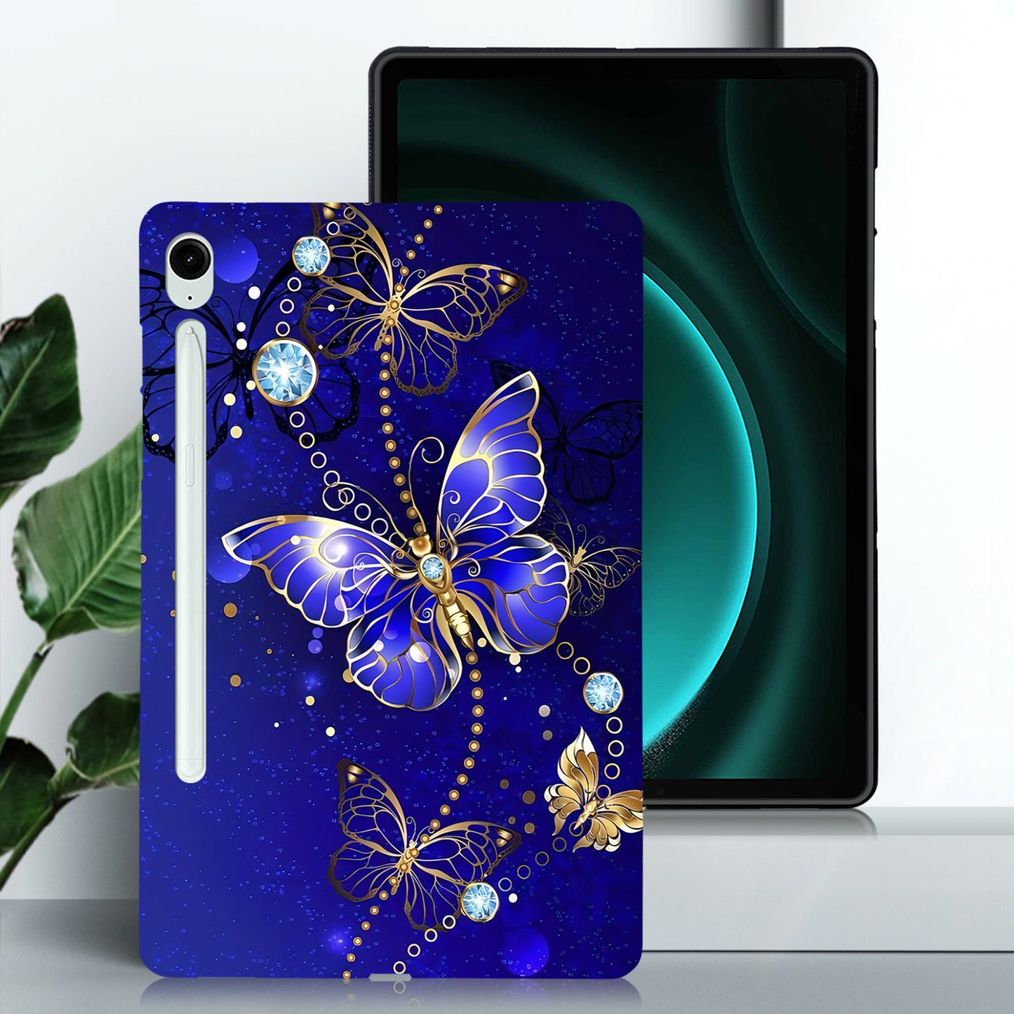 For Samsung Galaxy Tab S9 FE  /  Tab S10 / S9 TPU Case Pattern Printing Slim Tablet Protective Cover - Blue  /  Gold Butterfly