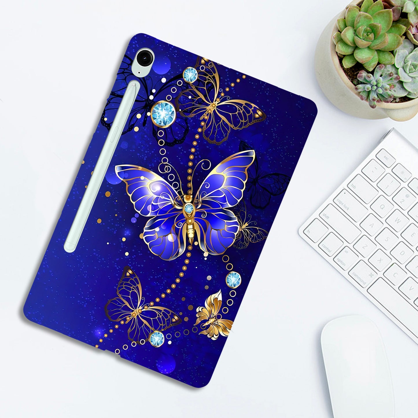 For Samsung Galaxy Tab S9 FE  /  Tab S10 / S9 TPU Case Pattern Printing Slim Tablet Protective Cover - Blue  /  Gold Butterfly