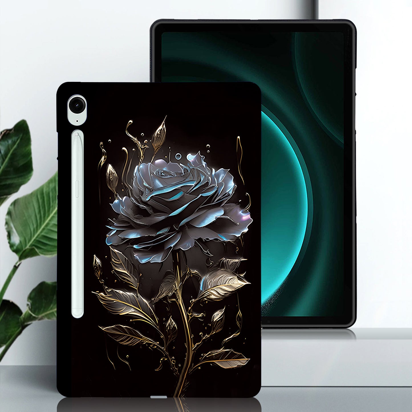 For Samsung Galaxy Tab S9 FE  /  Tab S10 / S9 TPU Case Pattern Printing Slim Tablet Protective Cover - Grey Rose