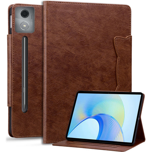 For Lenovo Xiaoxin Pad Pro 12.7 inch Case Cat Buckle Closure Leather Protective Stand Cover - Brown