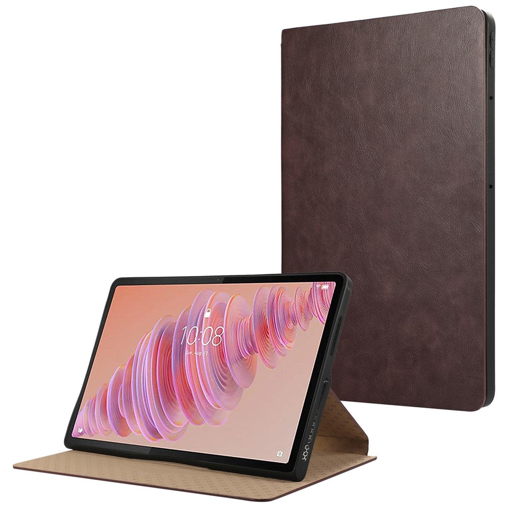 For Lenovo Tab Plus Stand Case Anti-Scratch PU Leather Tablet Flip Cover - Coffee