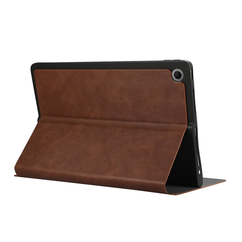 For Lenovo Tab Plus Shockproof Case PU Leather Tablet Cover with Stand - Brown